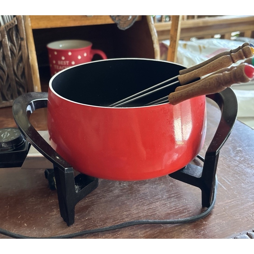 West Bend 3 Qt Red Electric Fondue Pot TESTED WORKS Vintage